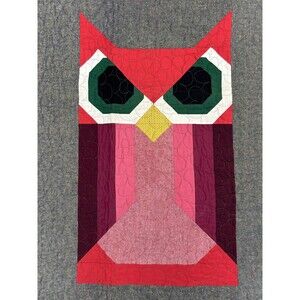 Handmade Quilt Wall Hanging Decor Crib Blanket Modern Quilted Owl Art Green Red